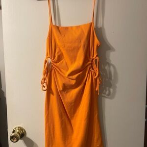 Zara Orange Ruched Tie Front Mini Sundress